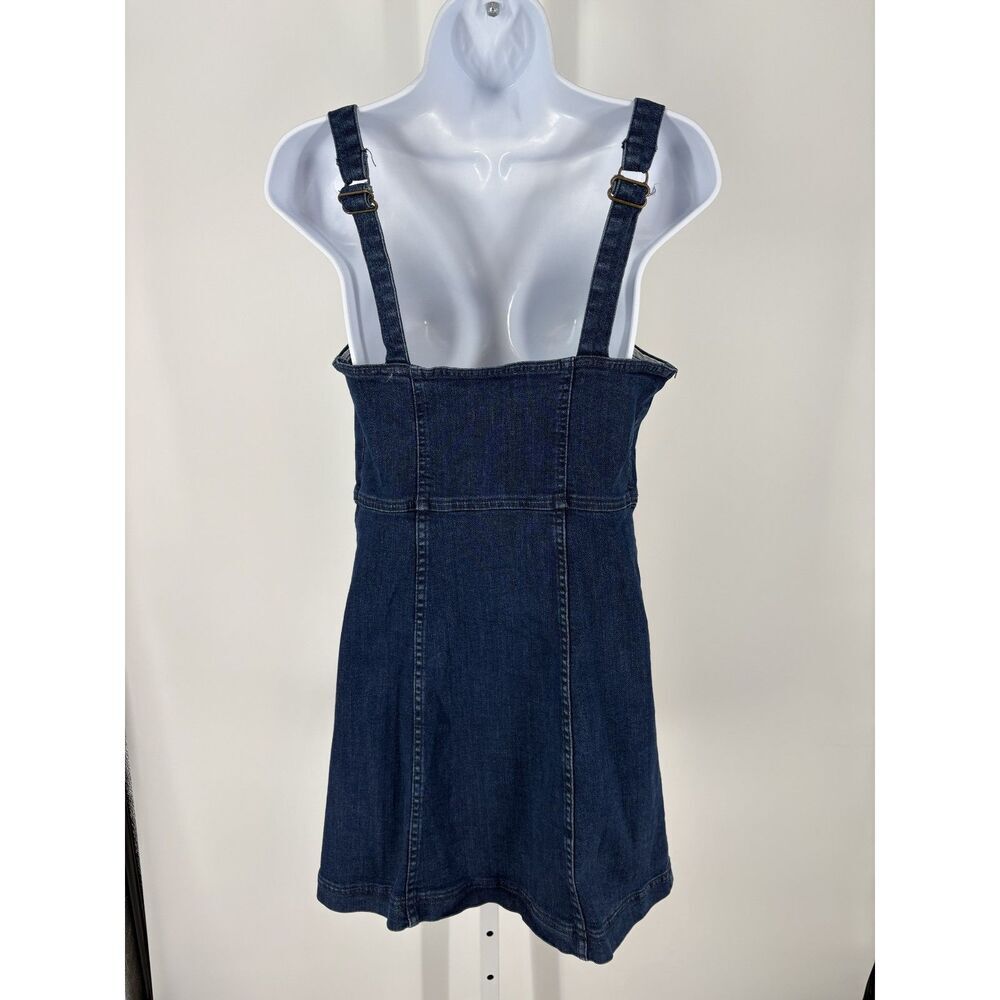 Denim Button Front Mini Dress | Sleeveless Jean Dress Adjustable Strap Casual - Picture 3 of 6